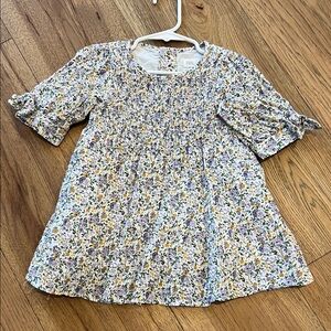 Zara Cream Floral Smocked girls dress with Purple & Yellow Flowers